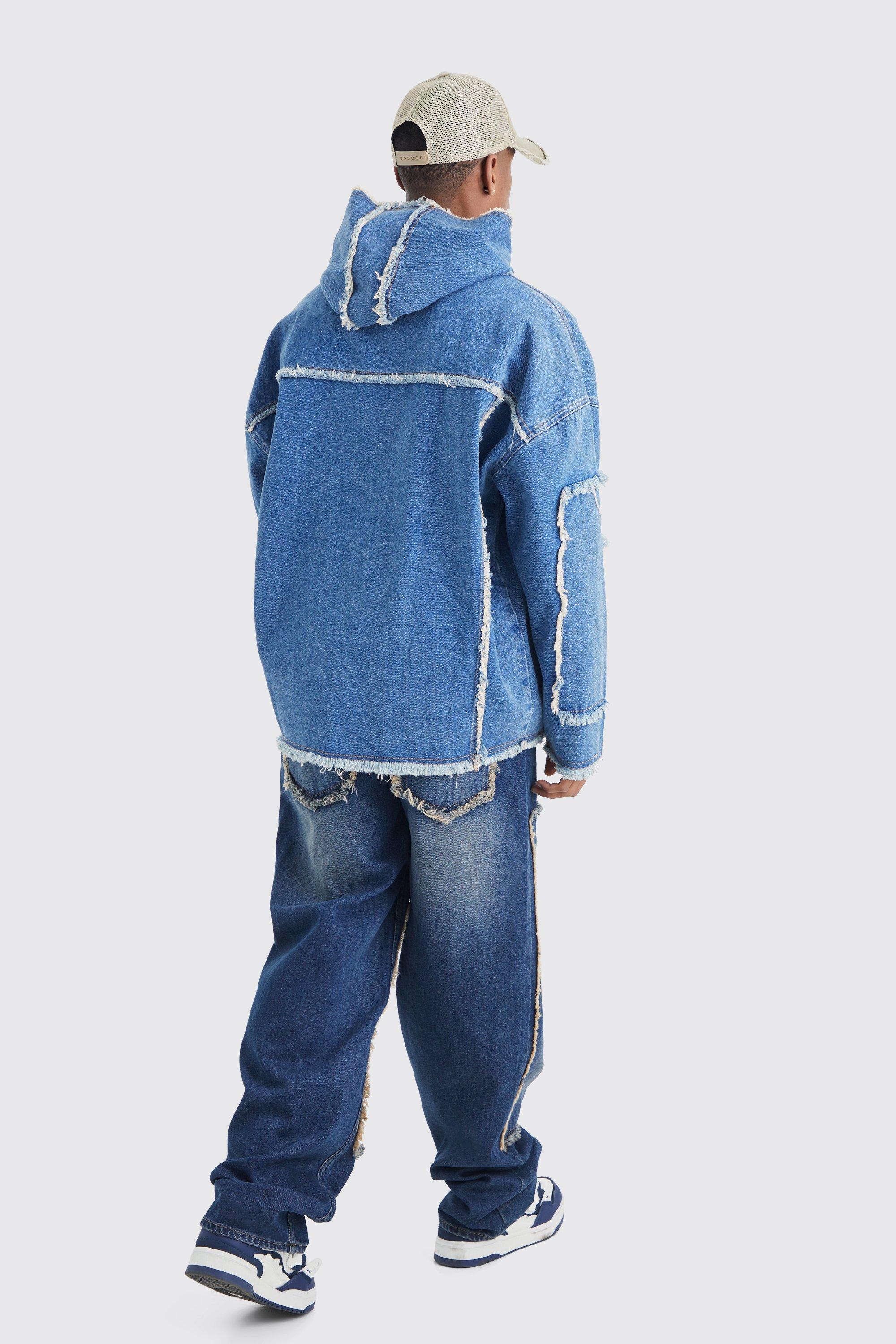 Oversized Frayed Edge Denim Hoodie